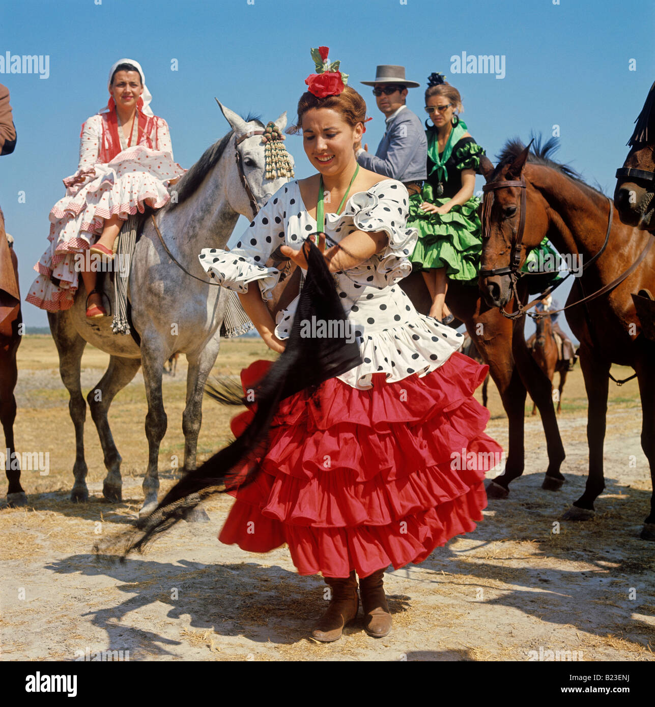 Portrait de danseuse flamenco pèlerinage d'el rocio province de Huelva Espagne Banque D'Images