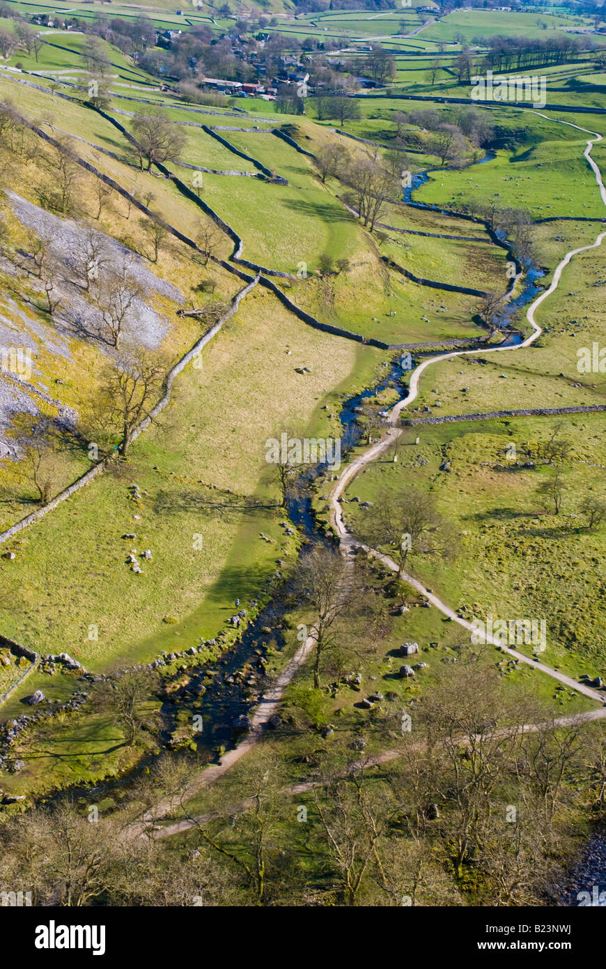 Vue aérienne de Malham Beck Banque D'Images