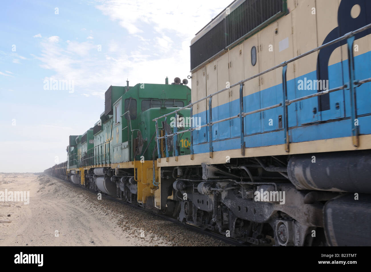 Train de minerai de fer le plus long et le plus lourd train dans le monde Afrique de l'Ouest Afrique Mauritanie Nouadhibou Banque D'Images