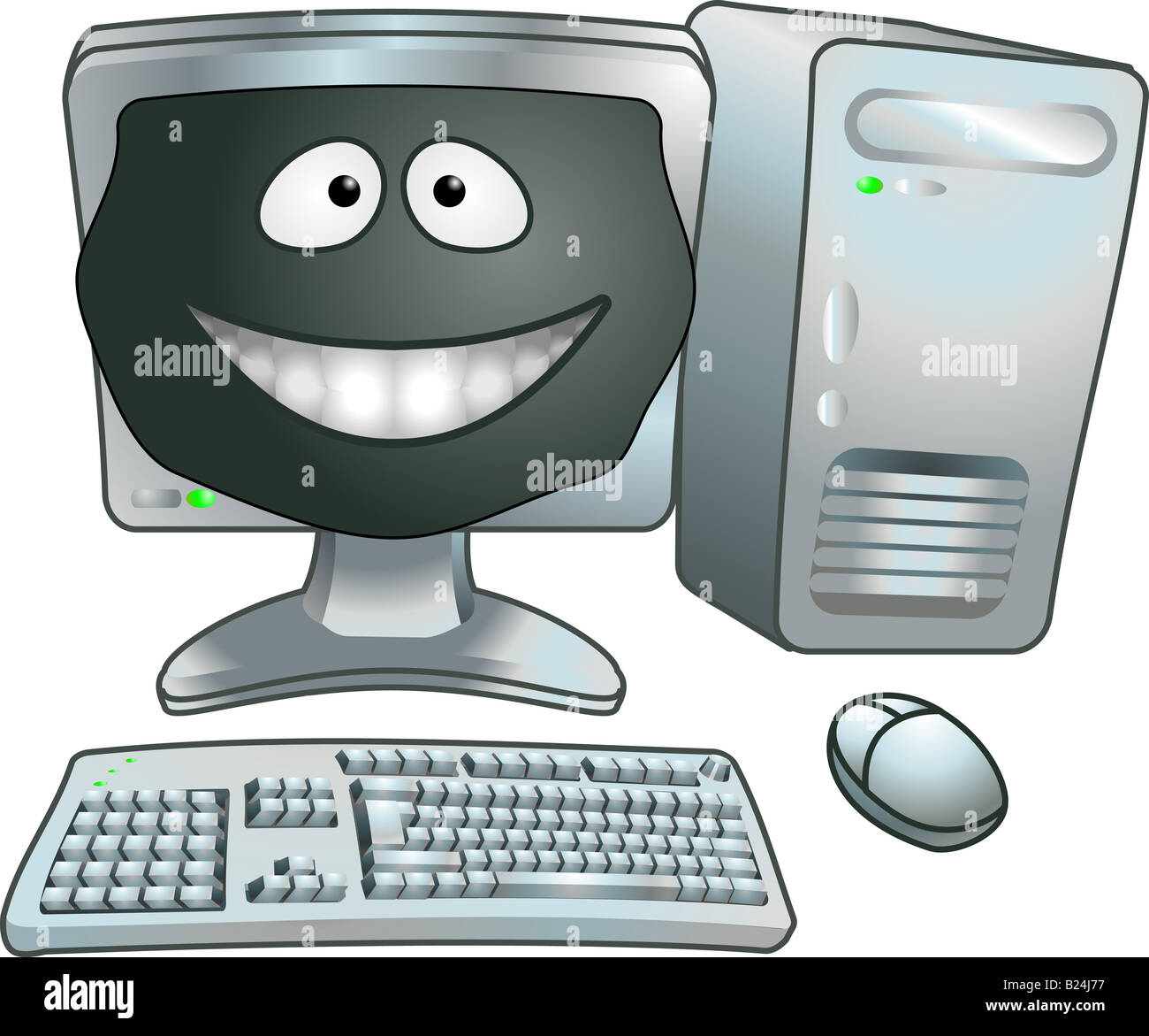 Heureux l'ordinateur. Un smiley heureux cartoon illustration informatique Banque D'Images