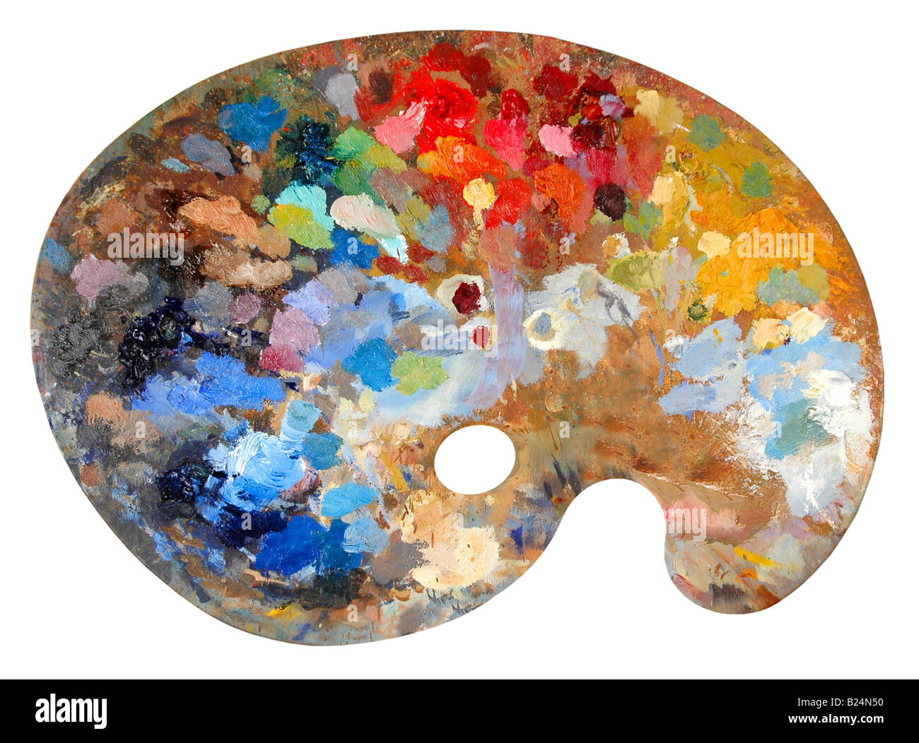 La palette de l artiste avec des couleurs multiples isolé sur fond blanc Banque D'Images