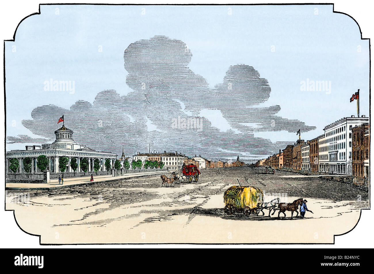 Le centre-ville de Columbus en Ohio au milieu du xixe siècle. À la main, gravure sur bois Banque D'Images