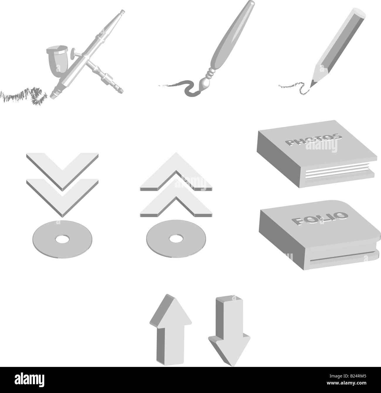 Icônes pour les concepteurs et illustartors, y compris la peinture bruch, air brush, crayon, portefeuille et l'album photo des icônes. Banque D'Images