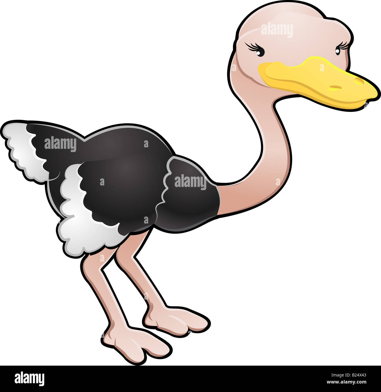 Une illustration d'un dessin animé mignon oiseau autruche Banque D'Images