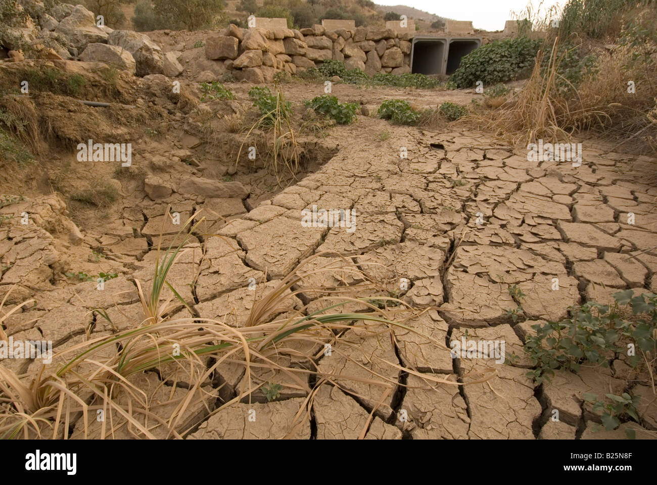 Lit d'une rivière asséchée en Andalousie, Espagne Banque D'Images