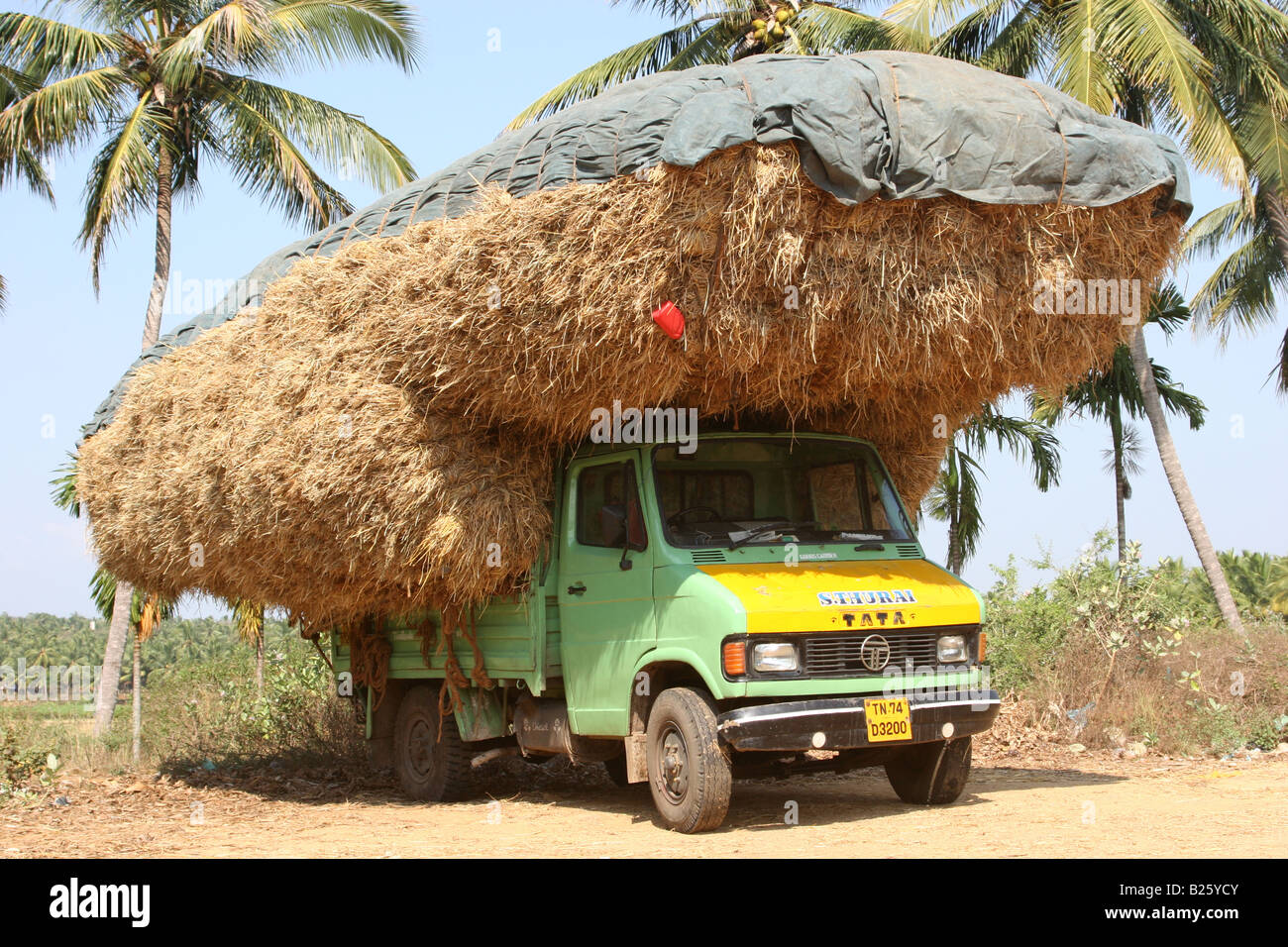 Camion Tata surchargé garée près de Nagercoil Inde du sud Tamil Nadu Banque D'Images