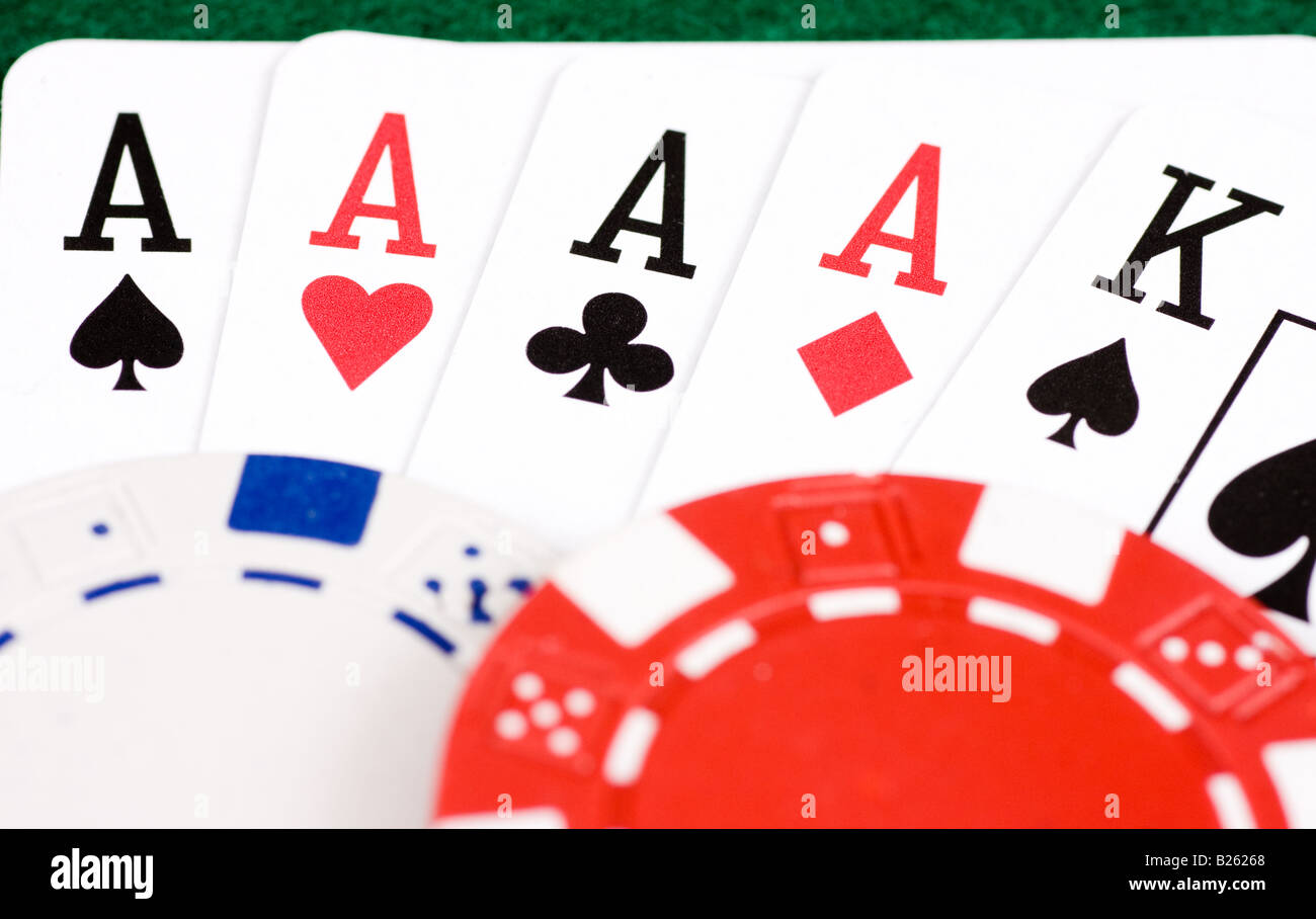 Quatre As, Roi, et jetons Banque D'Images