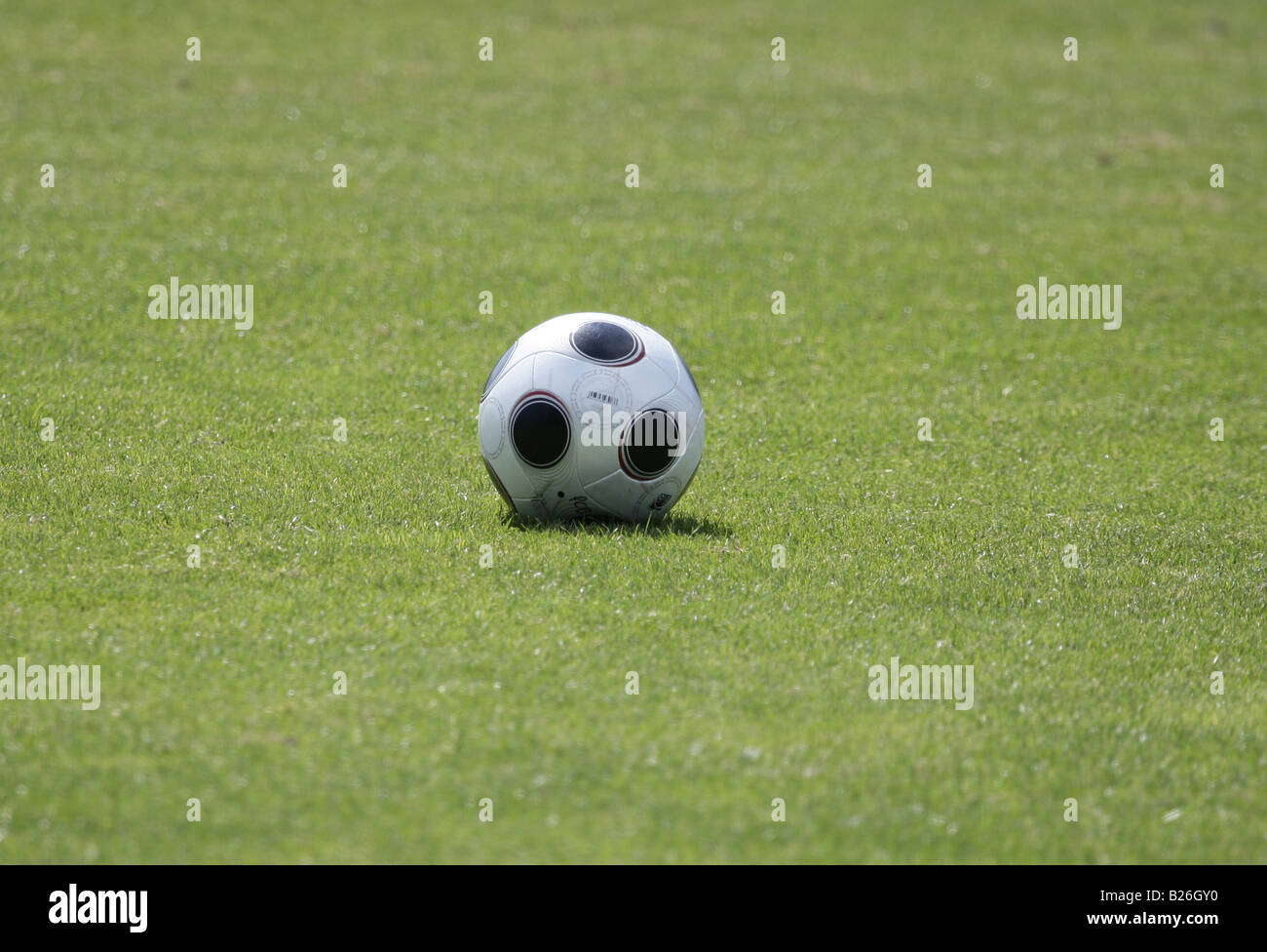 Ballon de soccer sur un terrain herbeux. Banque D'Images