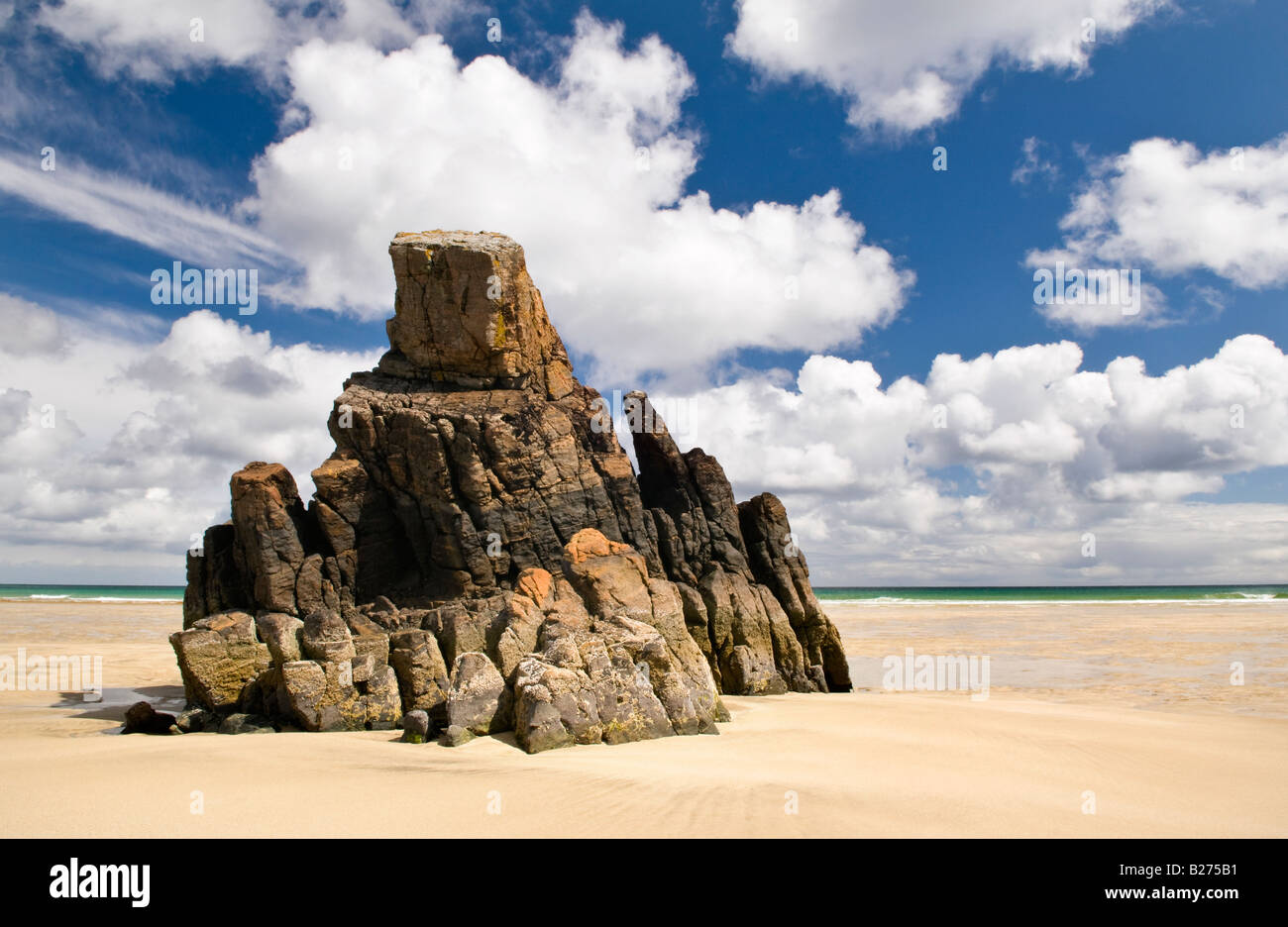 La pile de la mer sur la plage de Garry, Isle Of Lewis, Hébrides, Ecosse, Royaume-Uni Banque D'Images