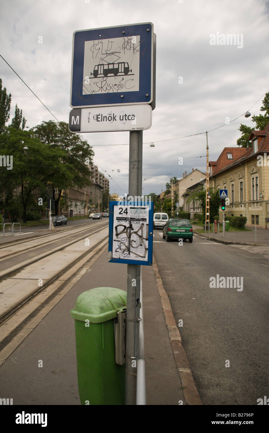 Arrêt de tram à Budapest, Hongrie Banque D'Images