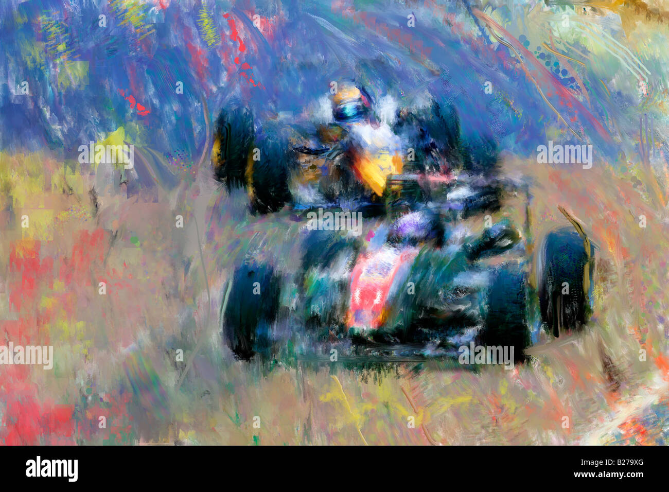 Style abstrait peinture de voitures de course au Grand Prix de Macao Banque D'Images