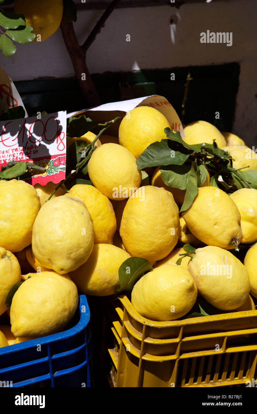 Les citrons en vente dans des paniers en Italie Banque D'Images