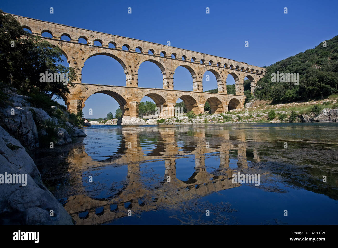 Pont du Gard, pont sur la rivière Gardon, Provence, France. Banque D'Images