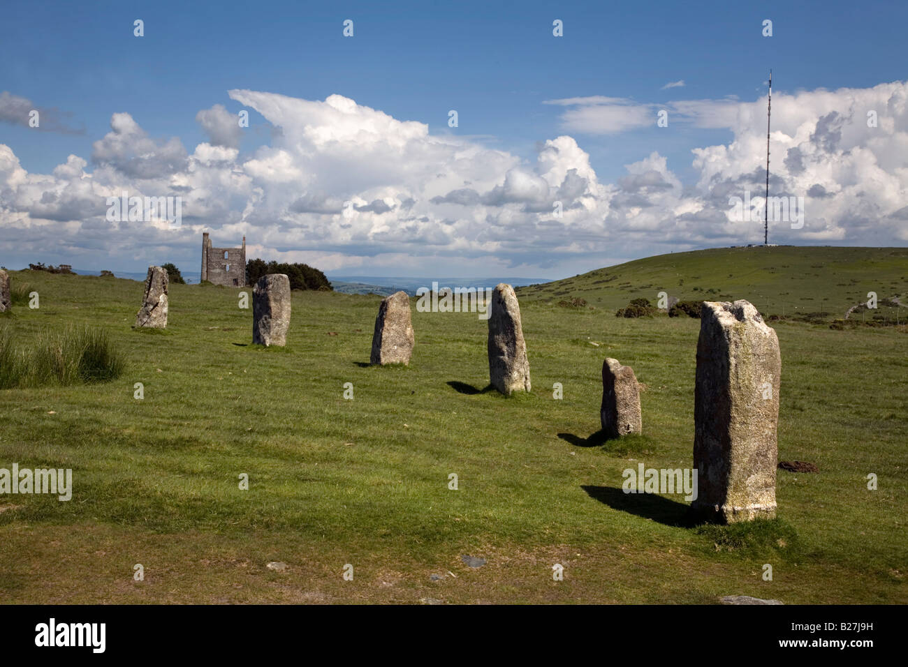 Partie de hurlers stone circle Bodmin Moor Cornwall Banque D'Images