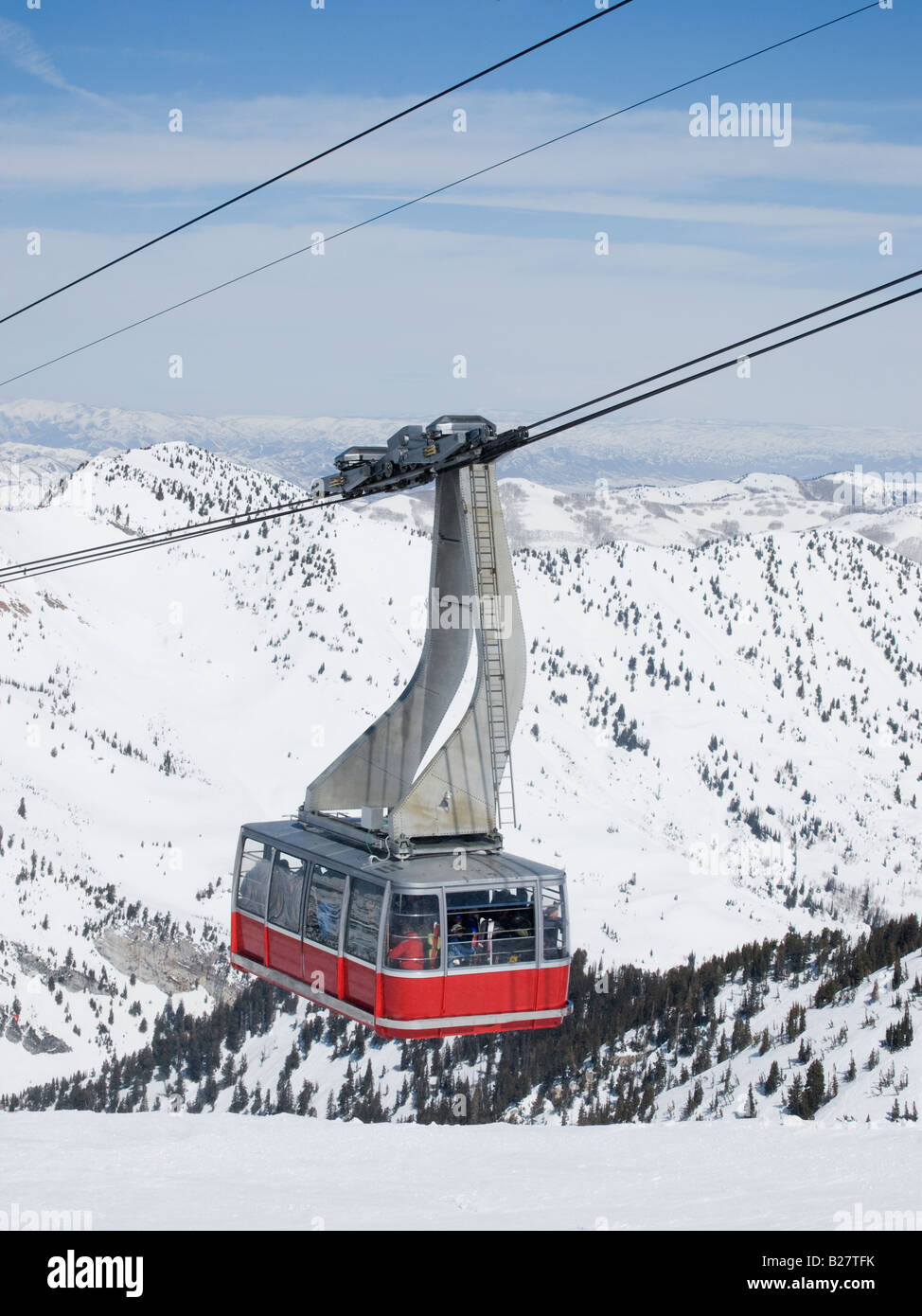 Le tramway, la montagne de ski Snowbird, montagnes Wasatch, Utah, United States Banque D'Images
