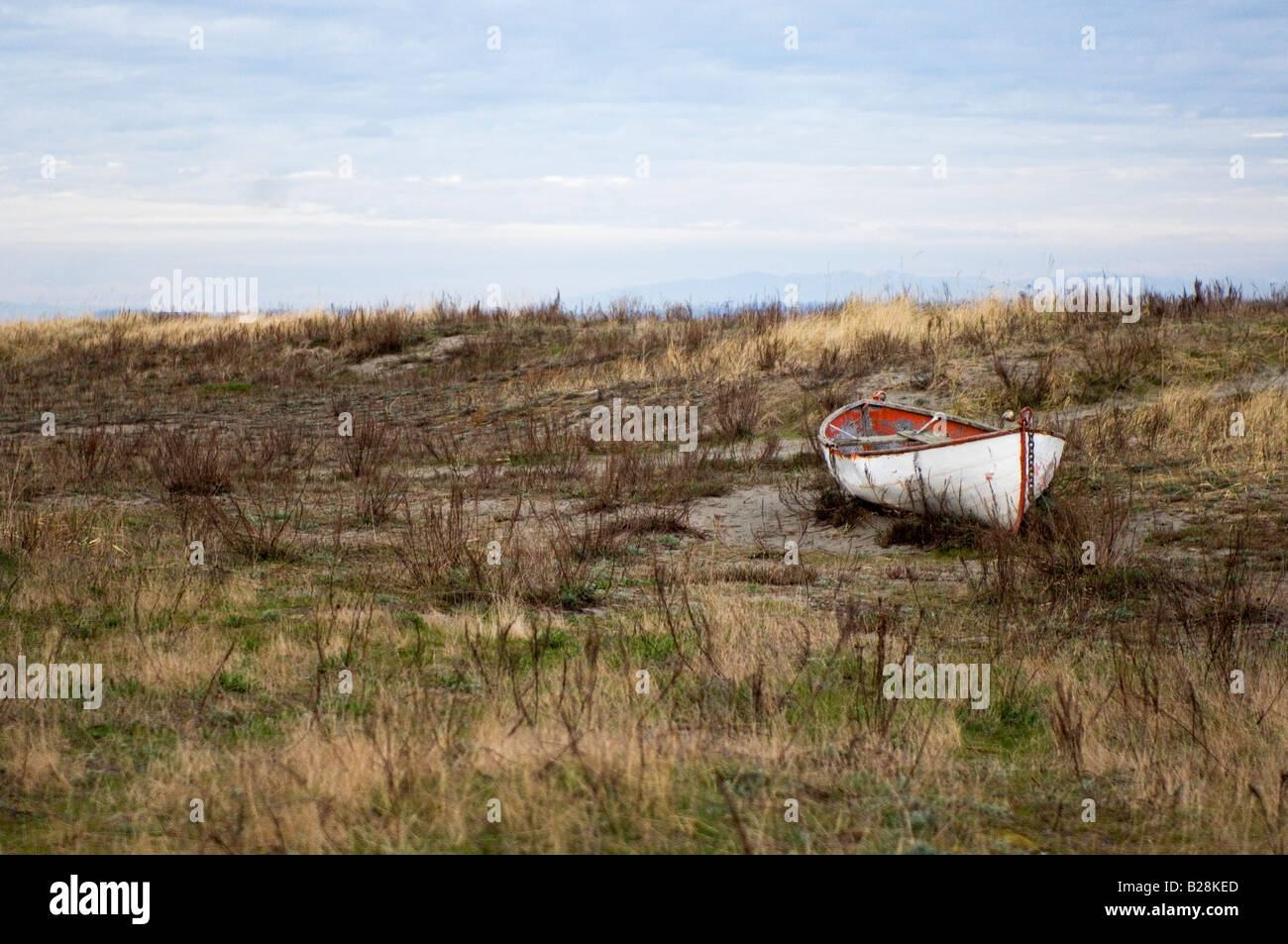 Un vieux bateau sur la rive gauche de l'herbe. Banque D'Images