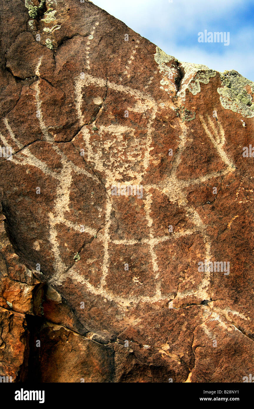 Petroglyph gravée sur le rocher. Art rupestre de Shoshone Banque D'Images