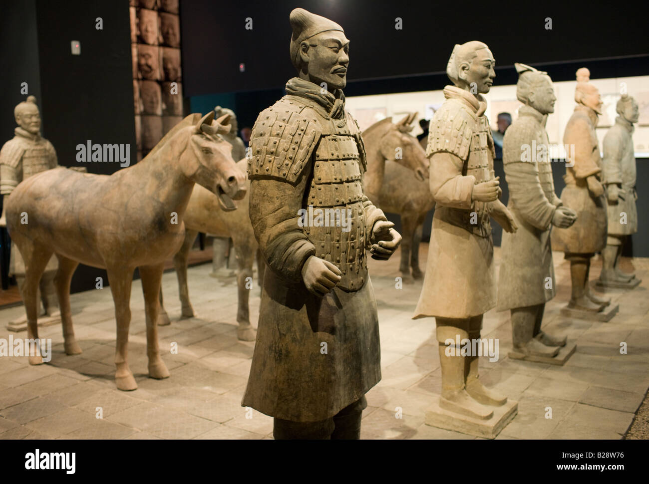 Des soldats et des chevaux en terre cuite sur l'affichage dans le musée d'histoire de Shaanxi Xian Chine Banque D'Images