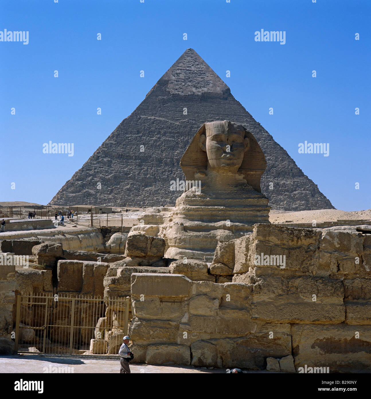 Le Sphinx et Kefren pyramide de Gizeh Le Caire Egypte Banque D'Images