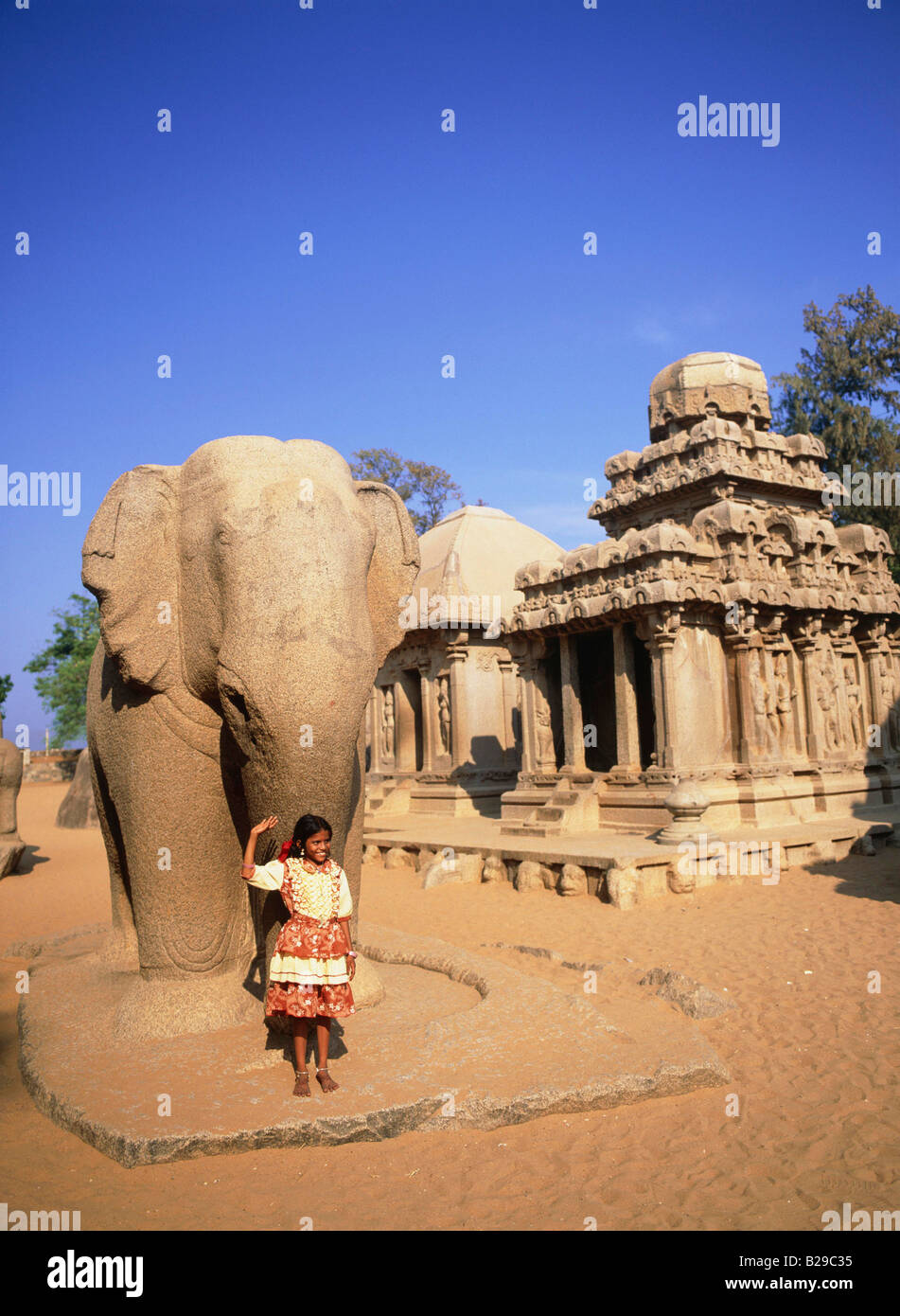 L'INDE Tamil Nadu Madras Mahabilpuram Cinq Ratha s Temple Banque D'Images