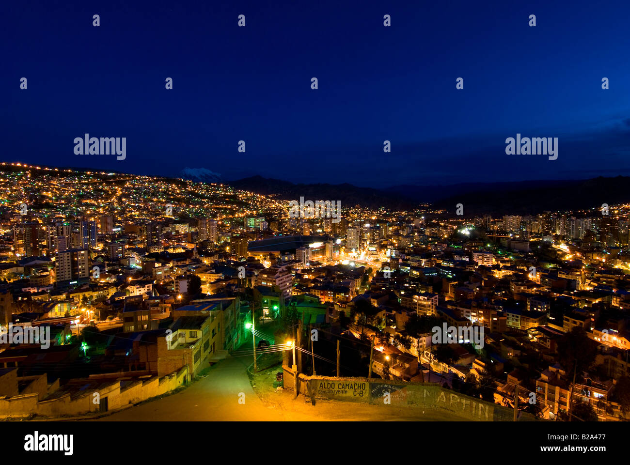 Panorama de nuit La Paz Bolivie Banque D'Images