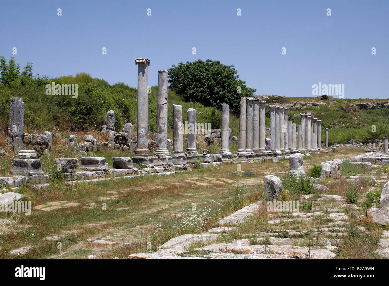 La Chaussée romaine et la colonnade EN PERGE, Turquie. Banque D'Images