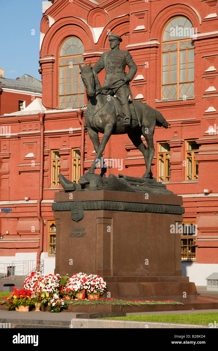 Statue équestre du Maréchal Joukov sur Carré Manezhnaya Ploschad, Moscou Russie Banque D'Images