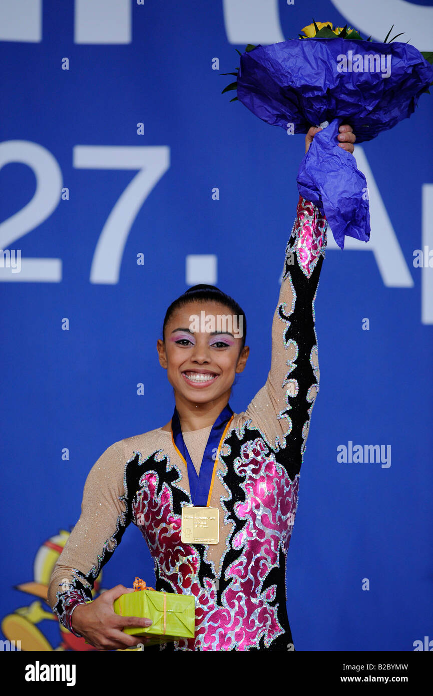 Marcela Lopez, le Brésil, champion du monde féminin, 10. Championnat du monde de gymnastique aérobique, Ulm, Bade-Wurtemberg Banque D'Images