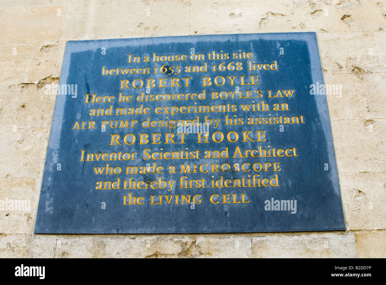 Plaque à Robert Boyle et Robert Hooke sur la High Street, Oxford, Angleterre Banque D'Images