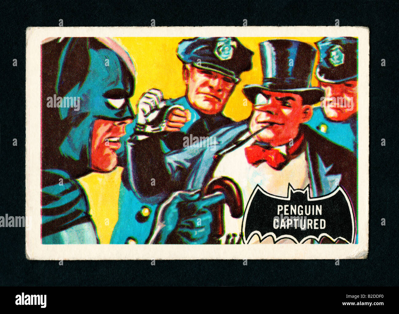 Bubble Gum trading cards de la série de cartes Batman 1966 connu sous le nom de la Chauve-souris noire ou orange série dos Banque D'Images