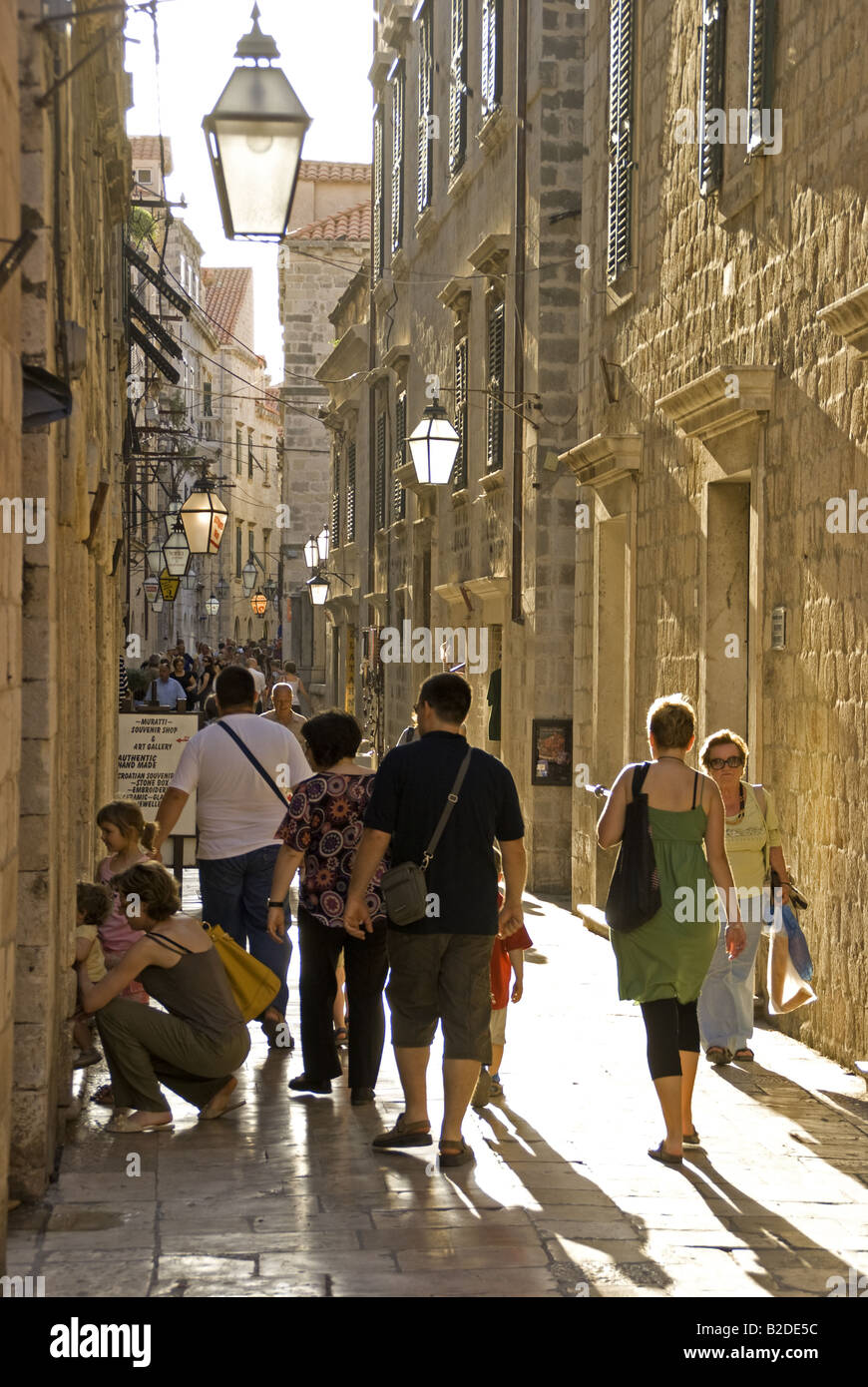 Vieille ville de Dubrovnik cobble stone shopping street Banque D'Images