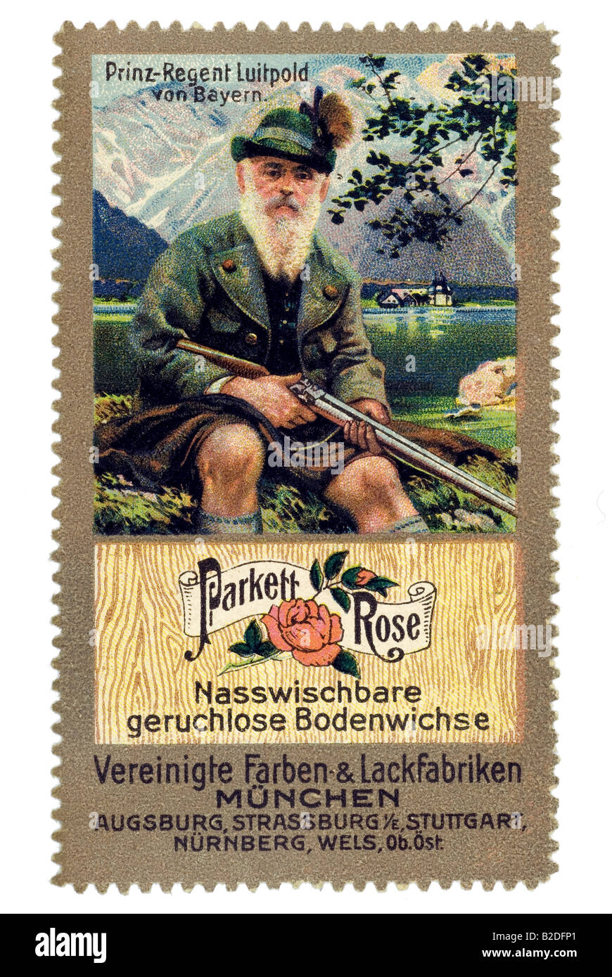 Trading stamp Parkett Rose Nasswischbare Bodenwichse geruchlose Prinz Regent Luipold von Bayern Vereinigte Farben Lackfabriken M Banque D'Images