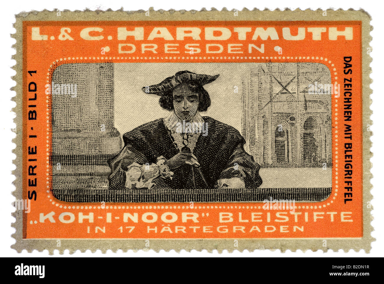 Trading stamp L C Hardmuth Dresden Koh i Noor dans Härtegraden Bleistifte 17 Serie 1 das Bild 1 Bleigriffel Zeichnen mit Banque D'Images