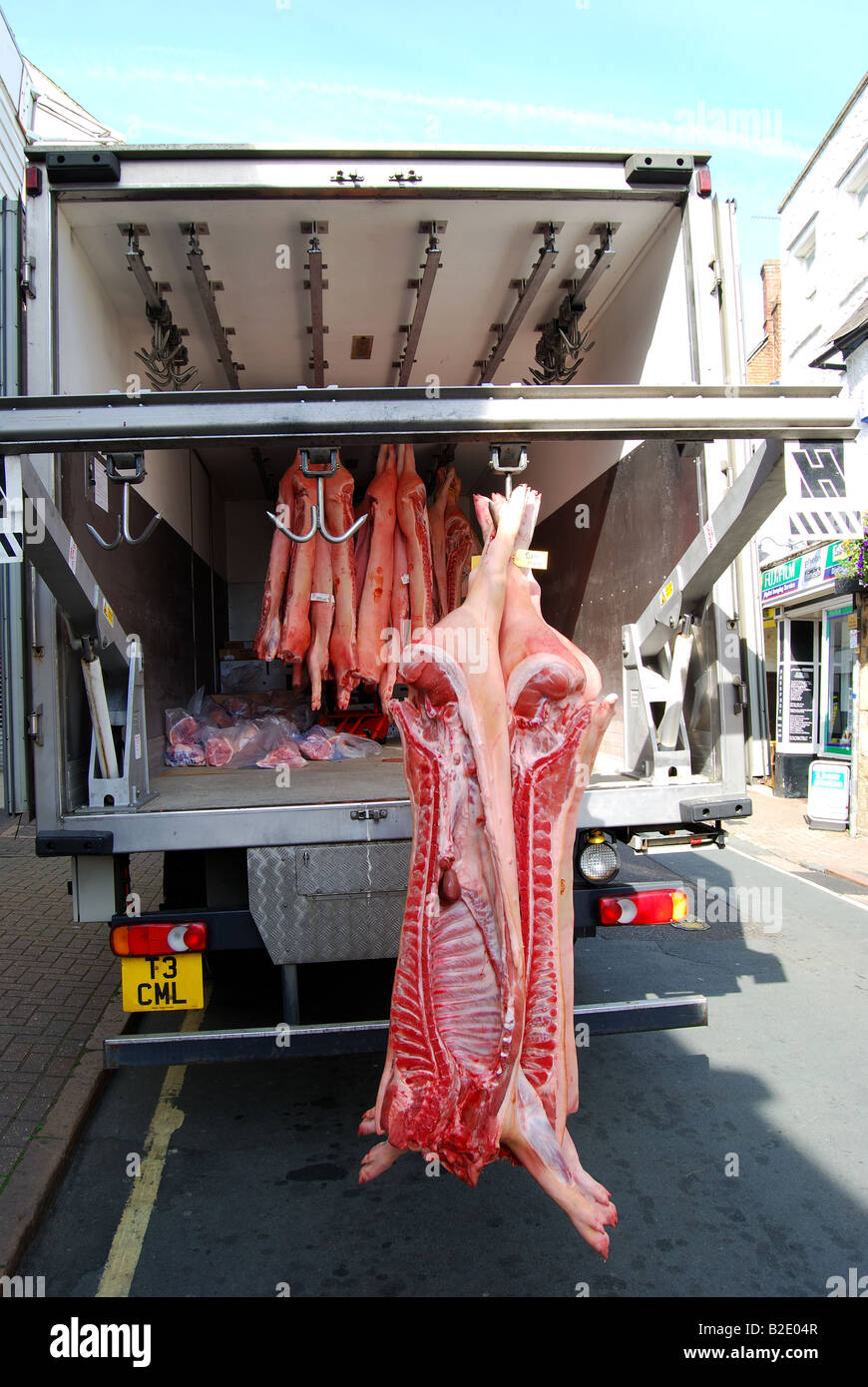 La viande de la carcasse de camion remis au réfrigérateur, Parsons Street, Banbury, Oxfordshire, Angleterre, Royaume-Uni Banque D'Images