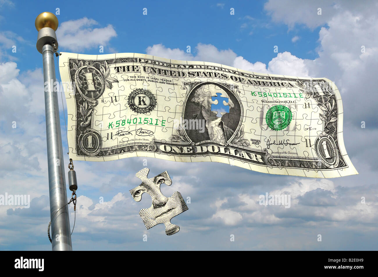 Dollar des États-Unis sous la forme d'un drapeau avec pièce relevant Banque D'Images