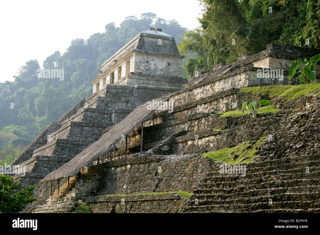 Temple des Inscriptions et le Temple XIII Palenque, site archéologique, l'État du Chiapas, au Mexique. Banque D'Images