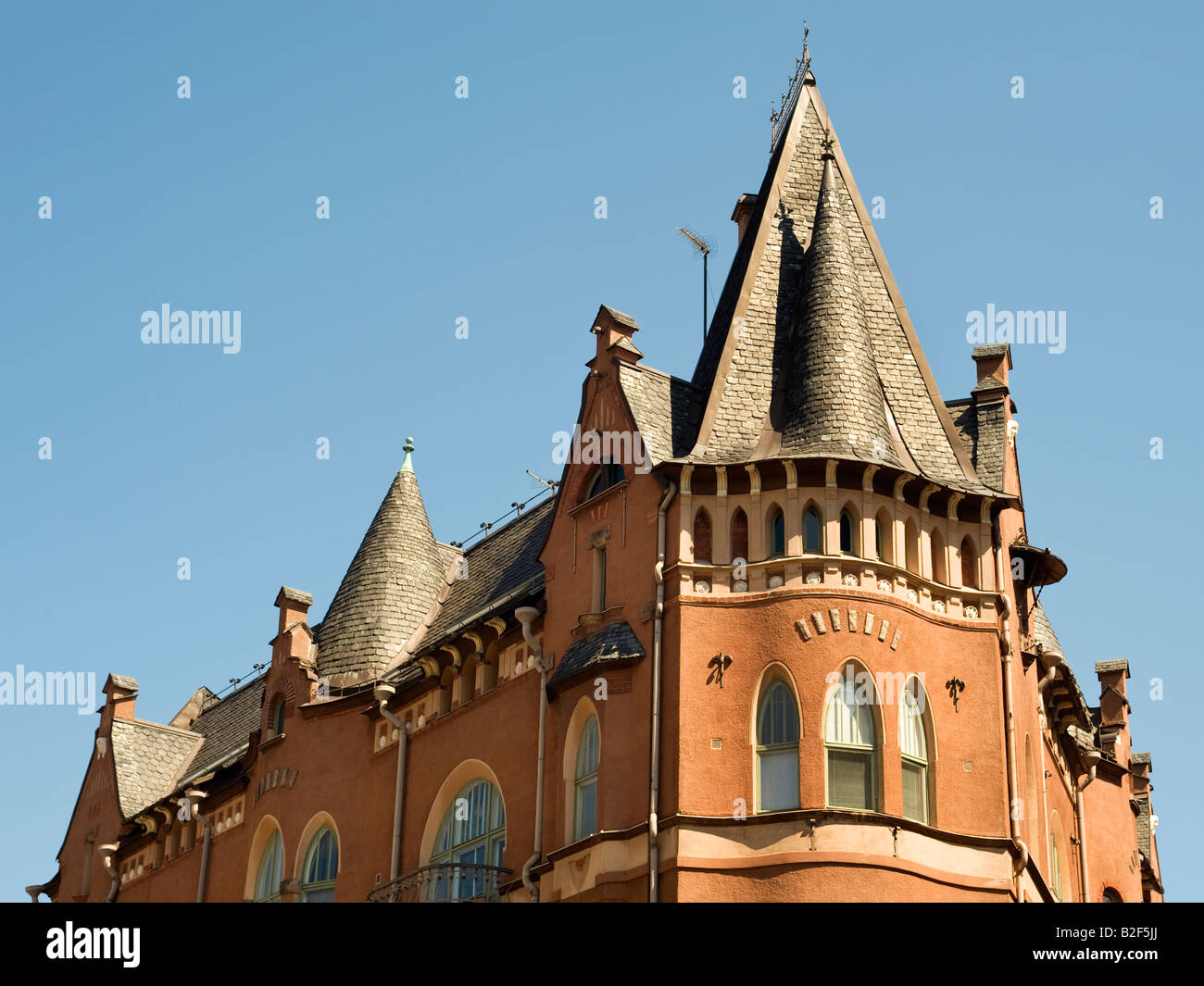 Détail de l'Art nouveau immeuble coopératif, 'Tallberg' (1898) dans le quartier de Katajanokka, d'Helsinki, Finlande Banque D'Images