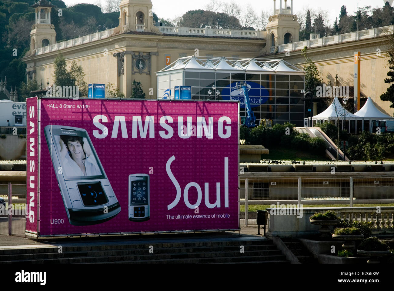 Commerce de téléphone samsung gsma Barcelone Espagne 2008 affiche de billboard Banque D'Images