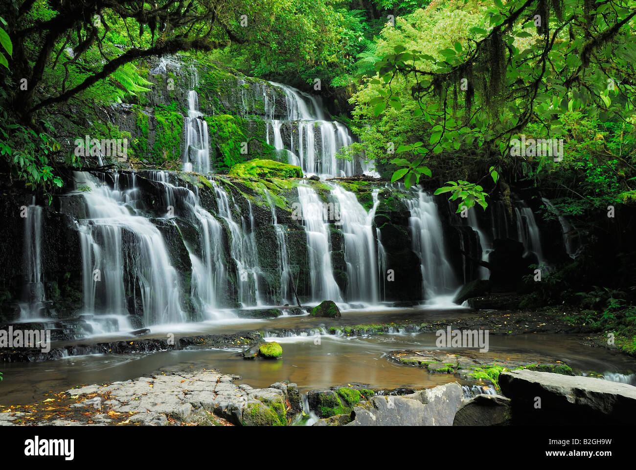 Purakaunui falls parc forestier de catlins otago nouvelle-zélande île du sud jungle Banque D'Images