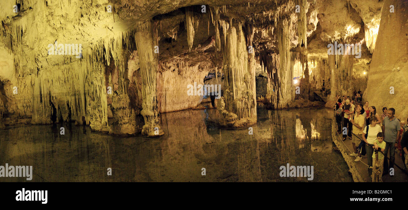 'Grotte' Neptunes Sardaigne Capo Caccia, Alghero, caverne, Panorama, stalactites et stalagmites Banque D'Images