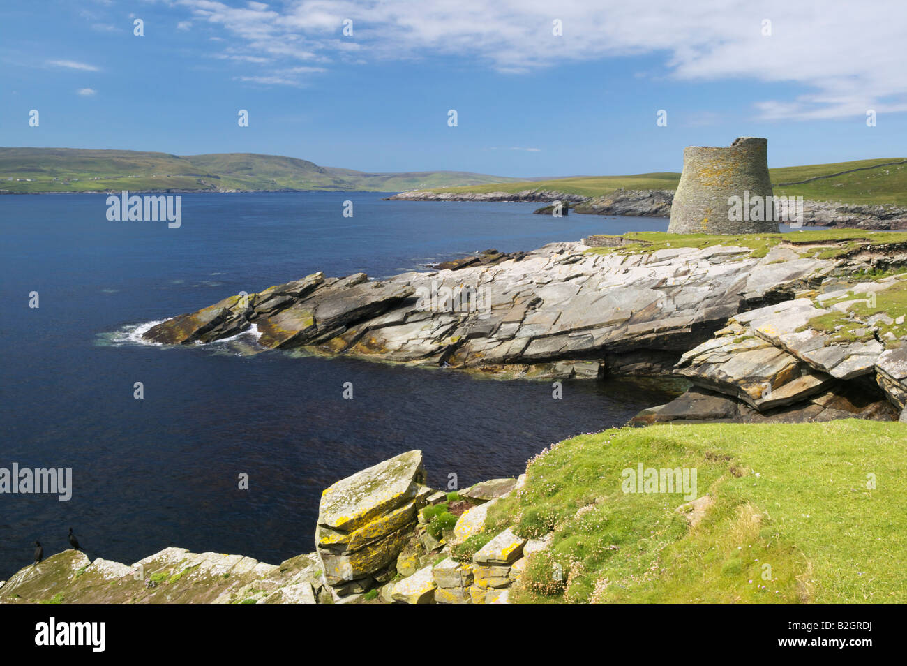 Mousa Broch, à l'île de Mousa, îles Shetland, Écosse, Royaume-Uni. Banque D'Images
