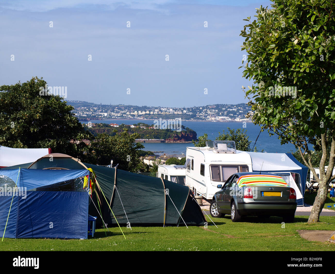 Une vue sur le parc de Torbay Beverley camping à Paignton, plage de Goodrington,le français Reviera,Devon, Royaume-Uni. Banque D'Images