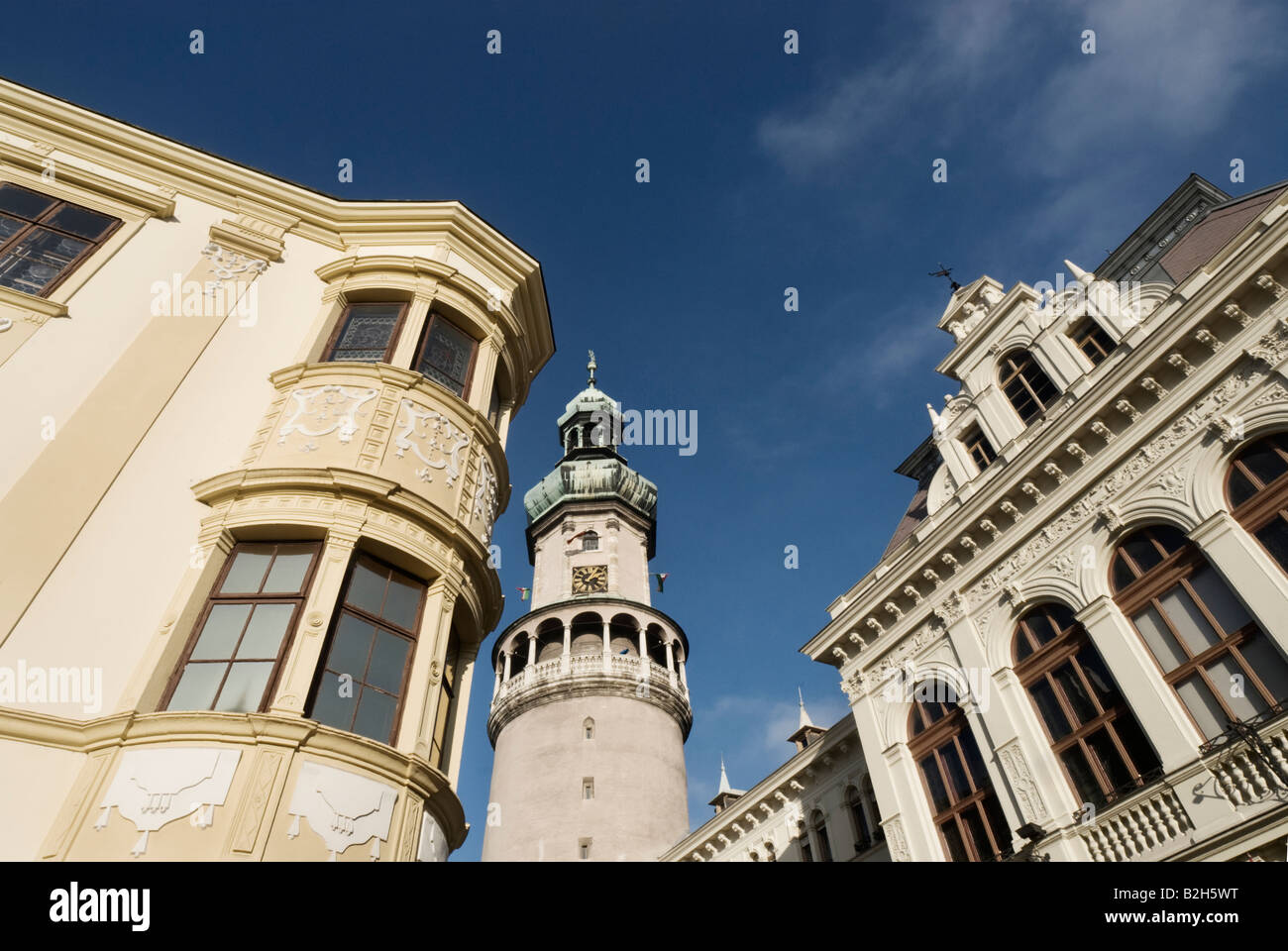 Fö tér et Fire Tower, Sopron, Hongrie Banque D'Images