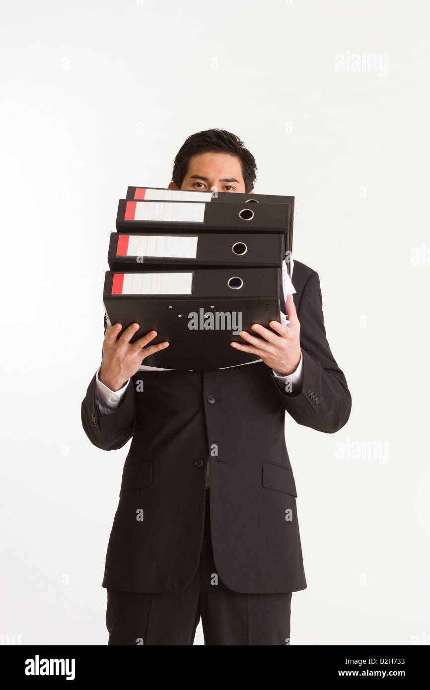 Portrait d'une pile de classeurs à anneaux Banque D'Images