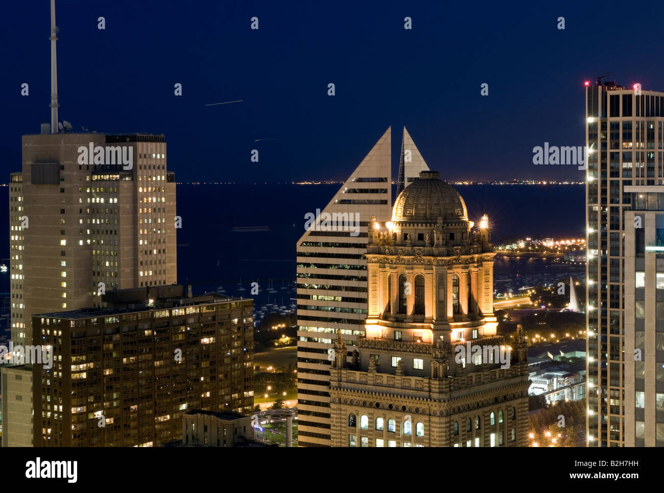Le centre-ville de Chicago à l'antenne de nuit Banque D'Images