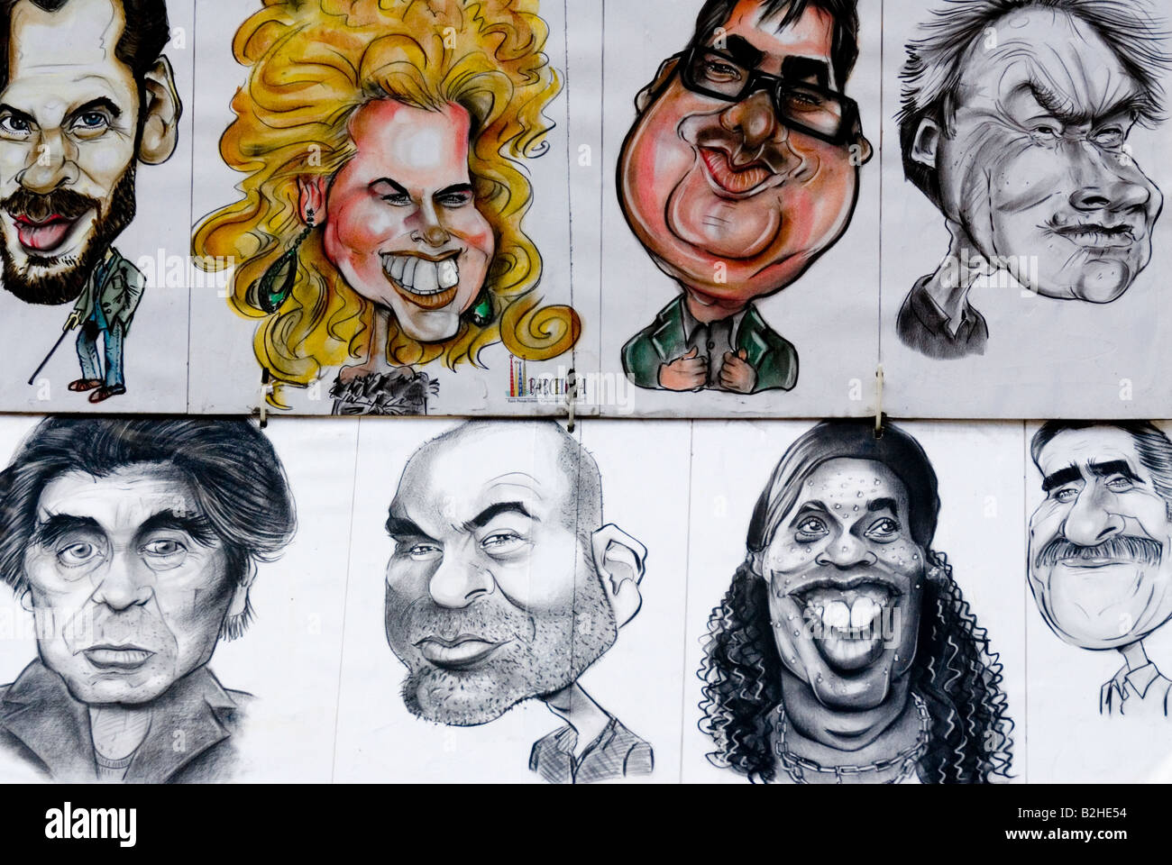 Caricatures faites à las Ramblas à Barcelone Banque D'Images