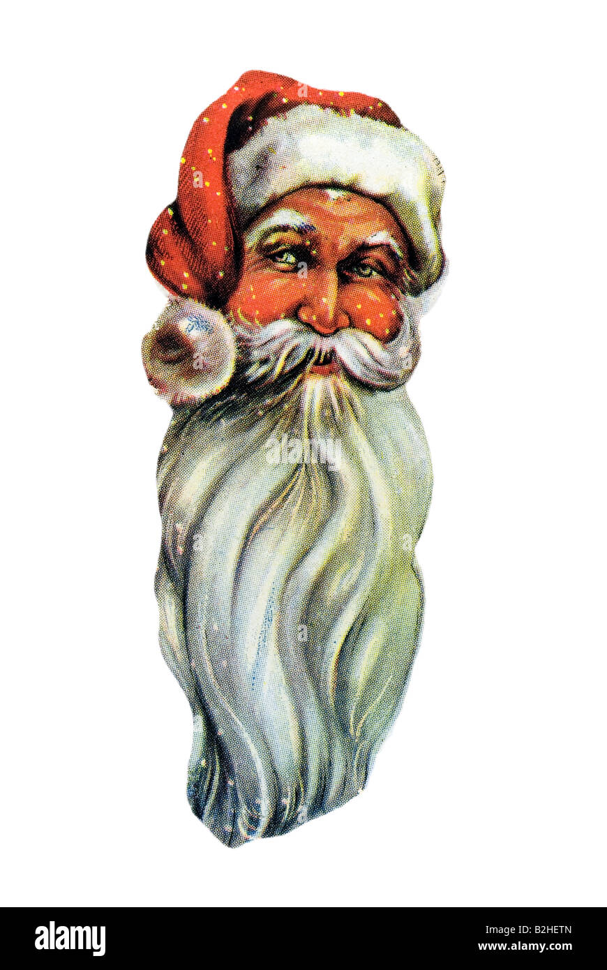 Le Père Noël à l'ancienne tête rouge et grande barbe blanche l'Allemagne du xixe siècle Banque D'Images