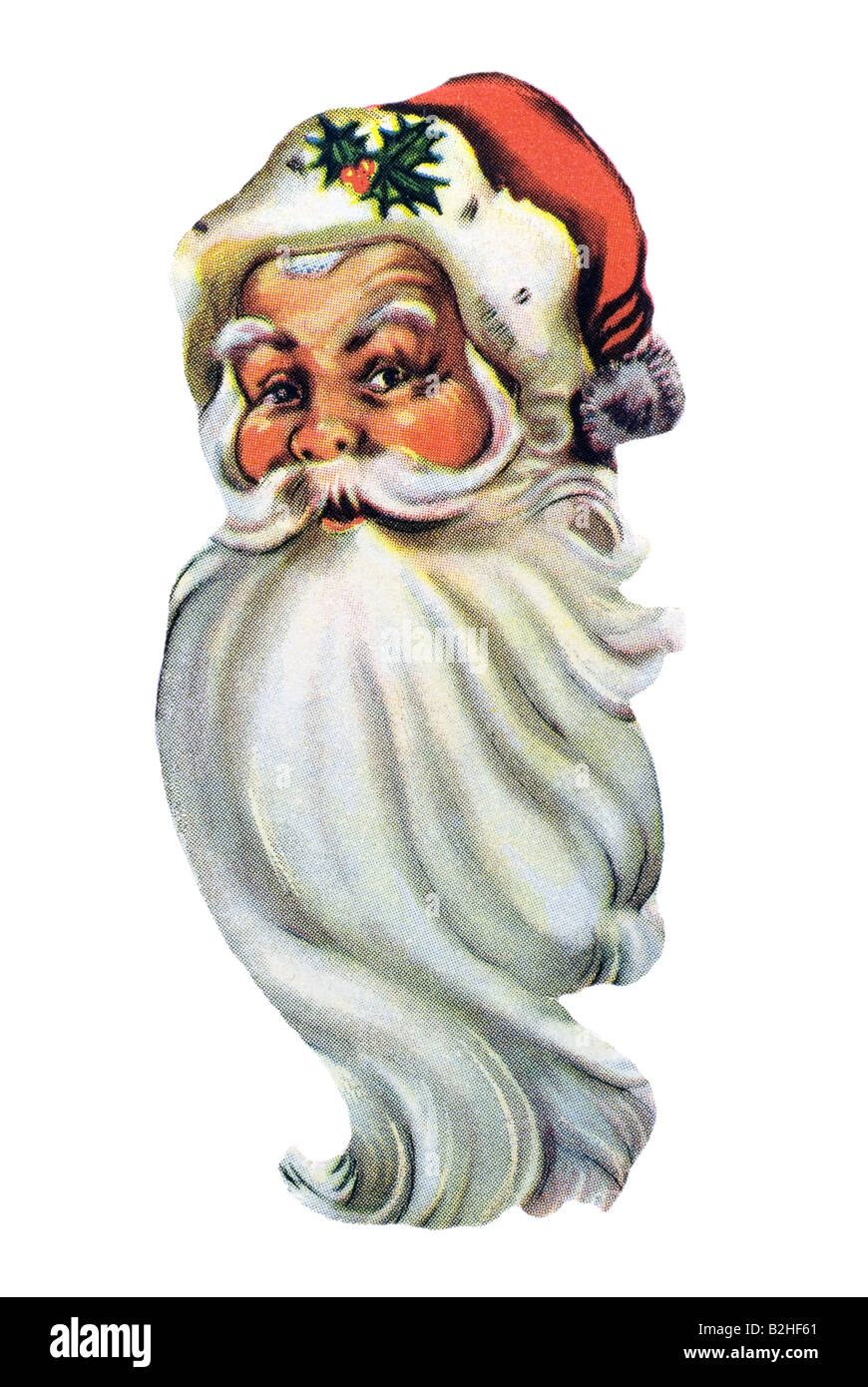 Le Père Noël à l'ancienne tête rouge et grande barbe blanche l'Allemagne du xixe siècle Banque D'Images