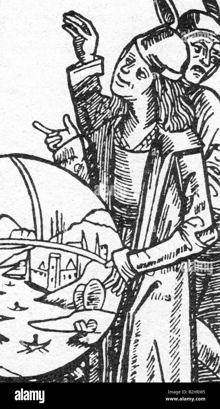 Democritus von Abdera, vers 465 - 365 av. J.-C., philosophe grec, demi-longueur, après gravure médiévale, vers le XVIe siècle, Banque D'Images