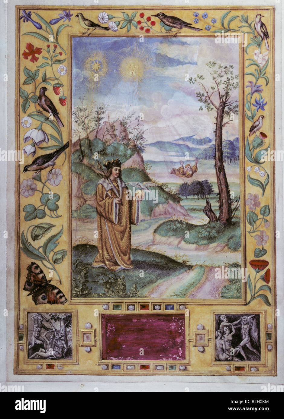 Alchimie, allégorie, l'ancien et le jeune roi, miniature, 'Splendor Solis', Augsburg, vers 1600, Germanisches Nationalmuseum, Nuremberg, Banque D'Images